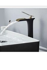 Şelale Lavabo Bataryası Çanak Lavabo Musluğu Siyah Gold Naturel Akışlı Batarya