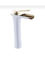 Çanak Lavabo Bataryası Gold Beyaz Şelale Lavabo Musluğu Naturel Akışlı Batarya