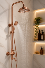 Mat Bakır Bronz Duş Sistemi Royal Tepe Yağmurlama Retro Bronz Duş Seti Alt Armatür Dahil Komple Duş Seti Fırçalanmış Bakır