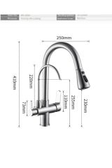 Arıtıcılı Mutfak Bataryası Arıtmalı Evye Musluğu Mat Krom Spiralli Batarya İnox Leke Tutmaz Arıtmalı