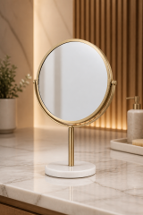 Mat Gold Makyaj Aynası 360 Dönebilen Mat Altın Fırçalanmış Makyaj ve Dekoratif Ayna Pirinç Materyal