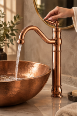 Mat Bakır Bronz Retro Çanak Lavabo Bataryası Rustik Vintage Fırçalanmış Bronz Model Yüksek Seri Çanak Armatürü