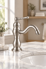 Mat Krom Retro Lavabo Bataryası Fırçalanmış Nikel Rustik Lavabo Armatürü Pirinç Materyal
