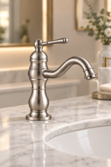 Mat Krom Retro Lavabo Bataryası Fırçalanmış Nikel Rustik Lavabo Armatürü Pirinç Materyal