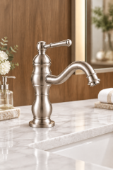 Mat Krom Retro Lavabo Bataryası Fırçalanmış Nikel Rustik Lavabo Armatürü Pirinç Materyal