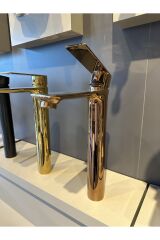 Çanak Lavabo Bataryası Bakır Lavabo Musluğu Bronz Armatür Kare Modern Çanak Armatür