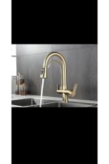 Arıtmalı Spiralli Mutfak Bataryası Mat Gold Evye Musluğu Arıtmalara Uygun Mat Altın Batarya Spiralli