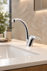Banyo Lavabo Bataryası Paslanmaz Pirinç 5 Yıl Garantili Banyo Lavabo  Armatürü Gümüş Krom Renk