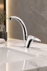 Banyo Lavabo Bataryası Paslanmaz Pirinç 5 Yıl Garantili Banyo Lavabo  Armatürü Gümüş Krom Renk