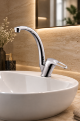 Banyo Lavabo Bataryası Paslanmaz Pirinç 5 Yıl Garantili Banyo Lavabo  Armatürü Gümüş Krom Renk