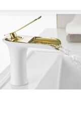 Lavabo Bataryası Gold Beyaz Lavabo Musluğu Şelale Akışlı Naturel Batarya Altın Beyaz