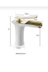 Lavabo Bataryası Gold Beyaz Lavabo Musluğu Şelale Akışlı Naturel Batarya Altın Beyaz