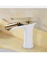 Lavabo Bataryası Gold Beyaz Lavabo Musluğu Şelale Akışlı Naturel Batarya Altın Beyaz