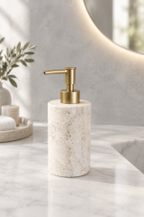 Mat Gold Sabunluk Mat Altın Traverten Doğal Taş Sıvı Sabunluk El Yapımı Özel Tasarım Retro Banyo Aksesuarı