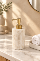 Mat Gold Sabunluk Mat Altın Traverten Doğal Taş Sıvı Sabunluk El Yapımı Özel Tasarım Retro Banyo Aksesuarı