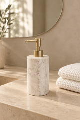 Mat Gold Sabunluk Mat Altın Traverten Doğal Taş Sıvı Sabunluk El Yapımı Özel Tasarım Retro Banyo Aksesuarı