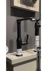 Mutfak Bataryası Siyah Evye Musluğu Vintage Tasarım Mutfak Bataryası İşlemeli