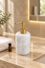 Mat Gold Beyaz Mermer Sıvı Sabunluk Mat Altın Doğal Mermer El Yapımı Retro Banyo Sıvı Sabunluk