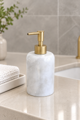 Mat Gold Beyaz Mermer Sıvı Sabunluk Mat Altın Doğal Mermer El Yapımı Retro Banyo Sıvı Sabunluk