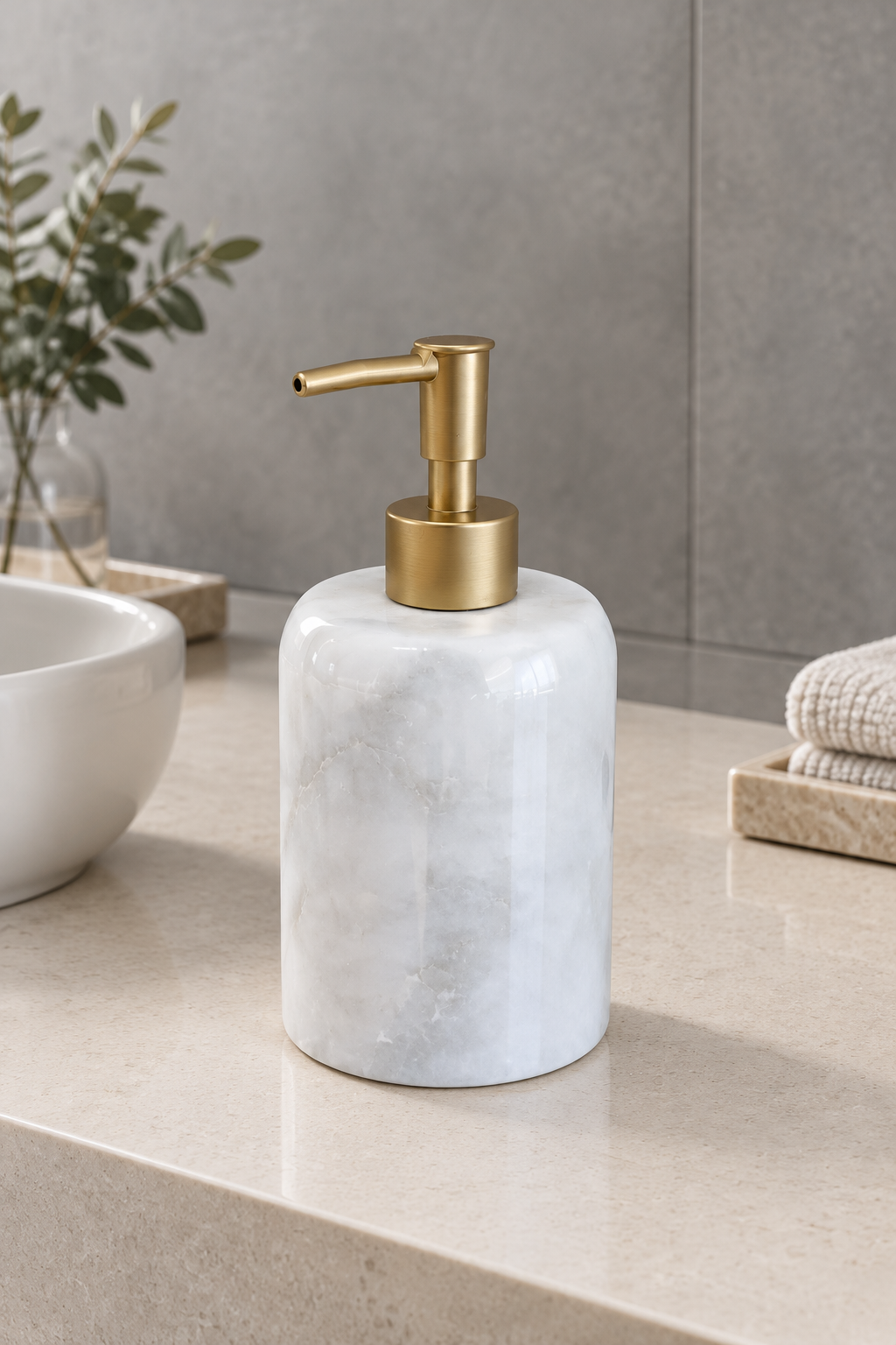 Mat Gold Beyaz Mermer Sıvı Sabunluk Mat Altın Doğal Mermer El Yapımı Retro Banyo Sıvı Sabunluk