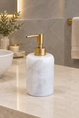 Mat Gold Beyaz Mermer Sıvı Sabunluk Mat Altın Doğal Mermer El Yapımı Retro Banyo Sıvı Sabunluk