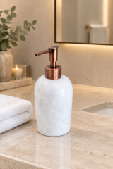 Antik Bakır Bronz Beyaz Mermer Sıvı Sabunluk Eskitme Bronz Doğal Mermer El Yapımı Retro Banyo Sıvı Sabunluk