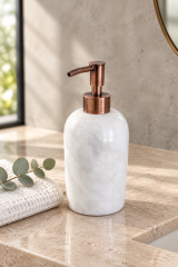 Antik Bakır Bronz Beyaz Mermer Sıvı Sabunluk Eskitme Bronz Doğal Mermer El Yapımı Retro Banyo Sıvı Sabunluk