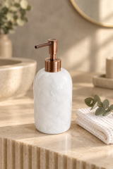 Antik Bakır Bronz Beyaz Mermer Sıvı Sabunluk Eskitme Bronz Doğal Mermer El Yapımı Retro Banyo Sıvı Sabunluk