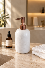 Antik Bakır Bronz Beyaz Mermer Sabunluk Diş Fırçalık ve Katı Sabunluk Seti Bronze Aksesuar El Yapımı Özel Mermer Banyo Seti