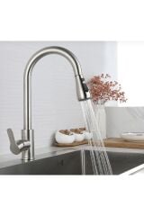 Spiralli Armatür Spiralli Musluk Uzayan Sistem Mutfak Bataryası Mat Krom İnox Renk Musluk