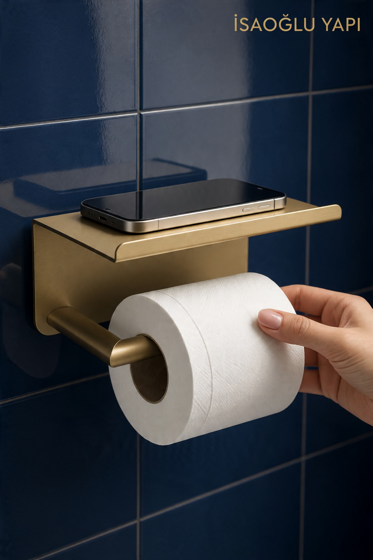 Mat Gold Modern Tuvalet Kağıtlık Fırçalanmış Mat Altın Telefon Raflı Banyo Tuvalet Kağıtlığı Pirinç Materyal Leke Tutmaz