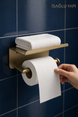 Mat Gold Modern Tuvalet Kağıtlık Fırçalanmış Mat Altın Telefon Raflı Banyo Tuvalet Kağıtlığı Pirinç Materyal Leke Tutmaz