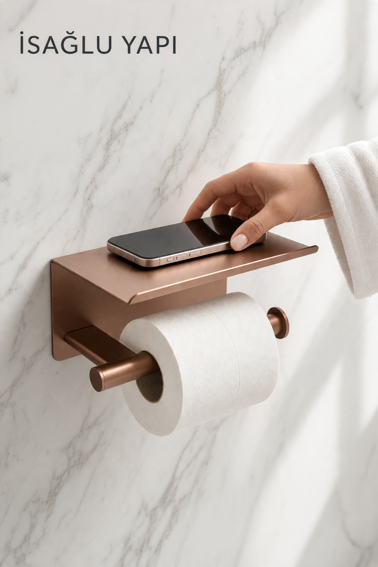 Mat Bakır Bronz Modern Tuvalet Kağıtlık Fırçalanmış Bronz Telefon Raflı Banyo Tuvalet Kağıtlığı Pirinç Materyal Leke Tutmaz