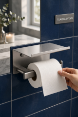 Mat Krom Modern Tuvalet Kağıtlık Fırçalanmış Krom Telefon Raflı Banyo Tuvalet Kağıtlığı Pirinç Materyal Leke Tutmaz