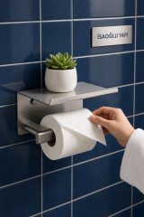 Mat Krom Modern Tuvalet Kağıtlık Fırçalanmış Krom Telefon Raflı Banyo Tuvalet Kağıtlığı Pirinç Materyal Leke Tutmaz