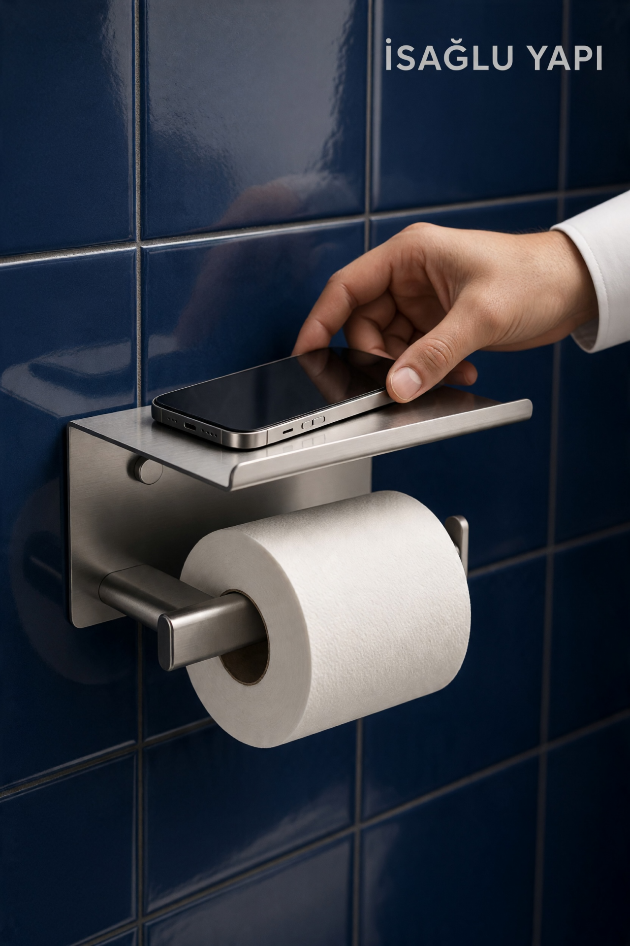 Mat Krom Modern Tuvalet Kağıtlık Fırçalanmış Krom Telefon Raflı Banyo Tuvalet Kağıtlığı Pirinç Materyal Leke Tutmaz