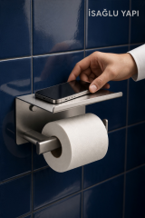 Mat Krom Modern Tuvalet Kağıtlık Fırçalanmış Krom Telefon Raflı Banyo Tuvalet Kağıtlığı Pirinç Materyal Leke Tutmaz