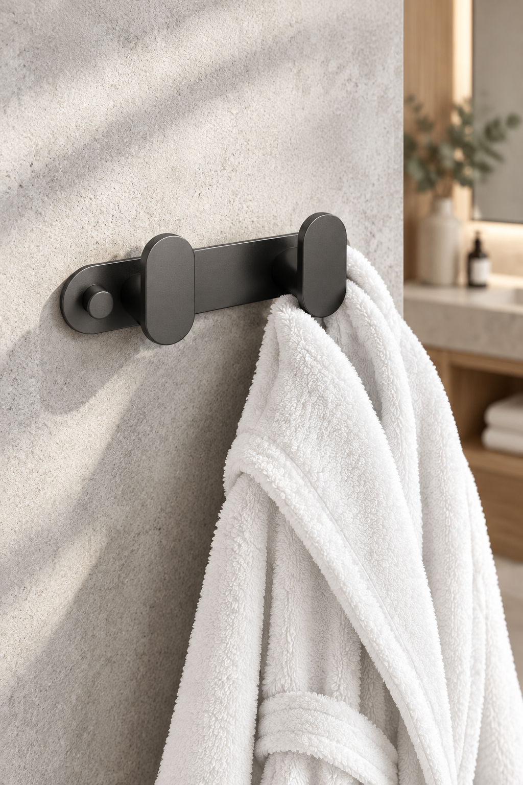 Mat Antrasit Gri Banyo İkili Bornoz Askılık Fırçalanmış Art Grey Modern Tasarım Leke Tutmaz Banyo Askısı