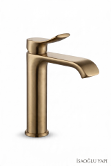 Mat Gold Lavabo Bataryası Modern Tasarım Valero Fırçalanmış Altın Lavabo Armatürü Leke Tutmaz