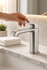 Mat Krom Lavabo Bataryası Modern Tasarım Valero Fırçalanmış Krom Lavabo Armatürü Leke Tutmaz