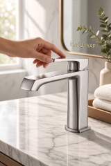Mat Krom Lavabo Bataryası Modern Tasarım Valero Fırçalanmış Krom Lavabo Armatürü Leke Tutmaz