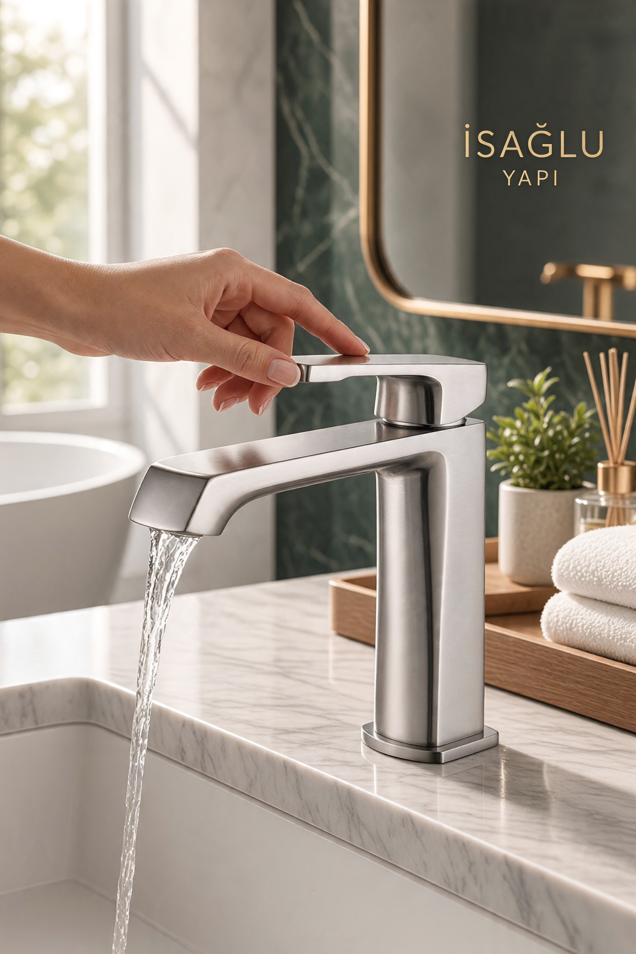 Mat Krom Lavabo Bataryası Modern Tasarım Valero Fırçalanmış Krom Lavabo Armatürü Leke Tutmaz