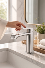 Mat Krom Lavabo Bataryası Modern Tasarım Valero Fırçalanmış Krom Lavabo Armatürü Leke Tutmaz