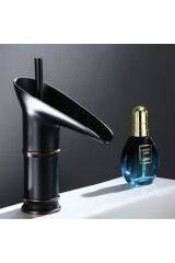 Siyah Lavabo Bataryası Şelale Akışlı Musluk Banyo Bataryası