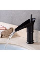 Siyah Lavabo Bataryası Şelale Akışlı Musluk Banyo Bataryası