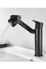 Siyah Batarya Mat Siyah Banyo Musluğu 360 Derece Hareketli Robotik Lavabo Musluğu Siyah Musluk