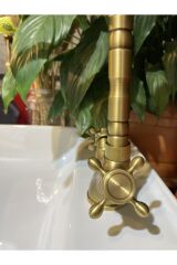 Rustik Lavabo Bataryası Mat Altın Banyo Musluğu Antik Gold Batarya