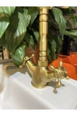 Rustik Lavabo Bataryası Mat Altın Banyo Musluğu Antik Gold Batarya