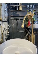 Mat Gold Çanak Lavabo Bataryası Mat Altın Musluk Çanak Lavabo Armatür Drop Design