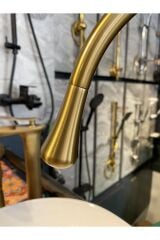 Mat Gold Çanak Lavabo Bataryası Mat Altın Musluk Çanak Lavabo Armatür Drop Design